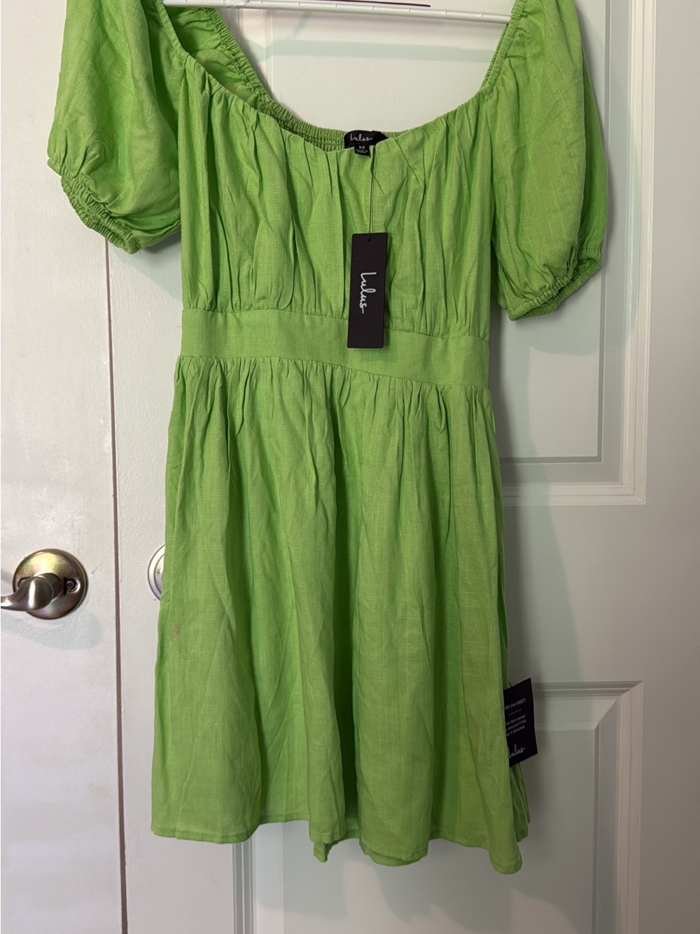 Lulu's Bright Lime Green Puff Sleeve Square Neck Dress